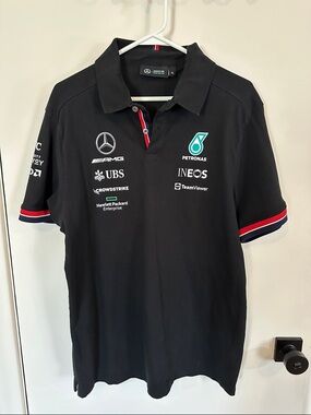 Mercedes AMG Petronas Black Polo with Red & White Trim